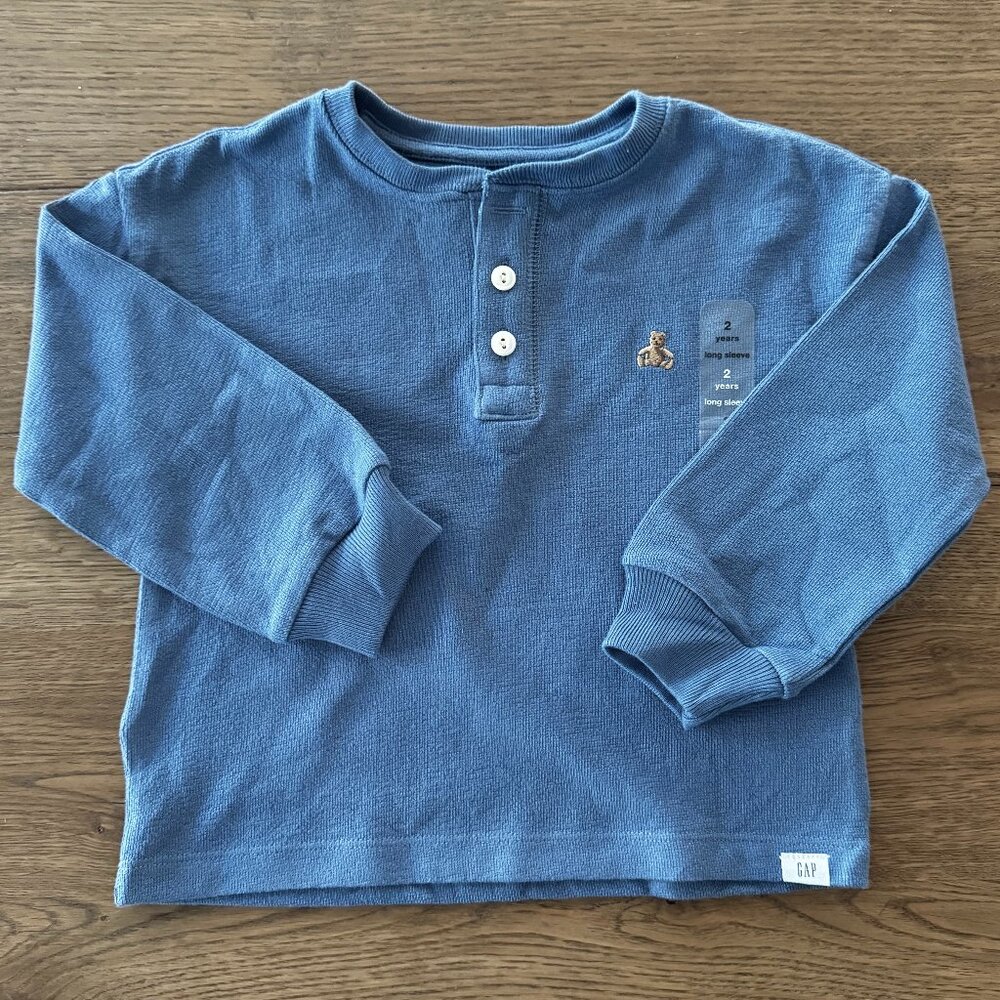 Toddler Boy Cool Blue Henley Long Sleeve Front Button Down Shirt